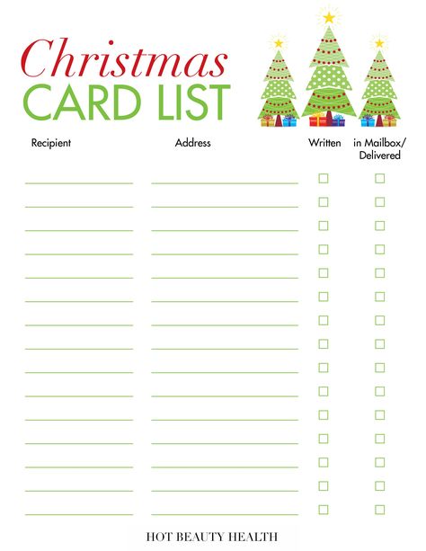 Christmas Inserts For Cards, Christmas Card Address List, Christmas Card List, Christmas Card List Printable Free, Christmas Card Tracker, Christmas Gift Checklist Printable, Christmas List Bullet Journal, Bullet Journal Christmas Gift List, Addressing Christmas Cards