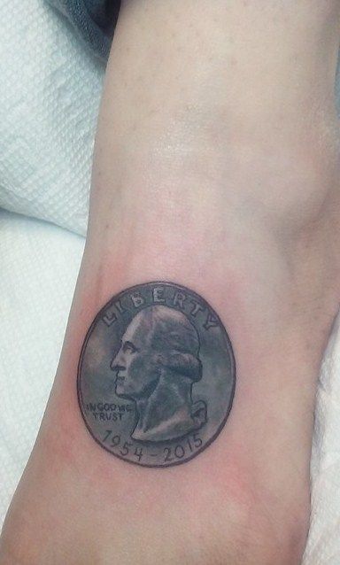 Quarter Tattoo Coin, Quarter Tattoo, Coin Tattoo, My Tattoo, New Tattoo, I Got Married, Inspirational Tattoos, My Dad, New Tattoos