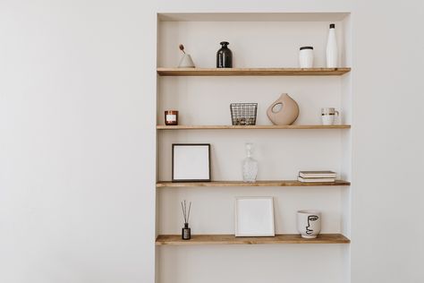 11 Innovative Storage Ideas for Narrow Hallways | Evelyn Lily Narrow Shelf Ideas, Small Narrow Hallway, White Wall Aesthetic, Decorated Shelf, Narrow Wall Shelf, Stair Drawers, Narrow Shelf, Book Shelf Ideas, Hallway Shelf