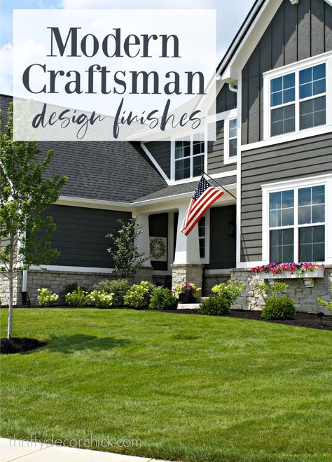 Interior and exterior design picks for modern Craftsman home. Craftsman Exterior Colors Schemes, Craftsman Style Homes Exterior Color, Modern Craftsman Exterior, Modern Craftsman Style Homes, Craftsman House Exterior, Cabinets Paint Colors, Craftsman Bungalow Exterior, Modern Craftsman Home, Porch Appeal