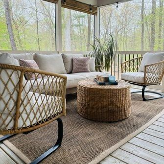 9 Screened-In Porch Ideas | Family Handyman Square Porch Furniture Layout, Screen Porch Furniture Layout, Narrow Screened In Porch, Screened In Patio Decorating Ideas, Screen Porch Furniture, Porch Furniture Layout, Muskoka Room, Screened In Porch Furniture, Screened In Porch Decorating Ideas