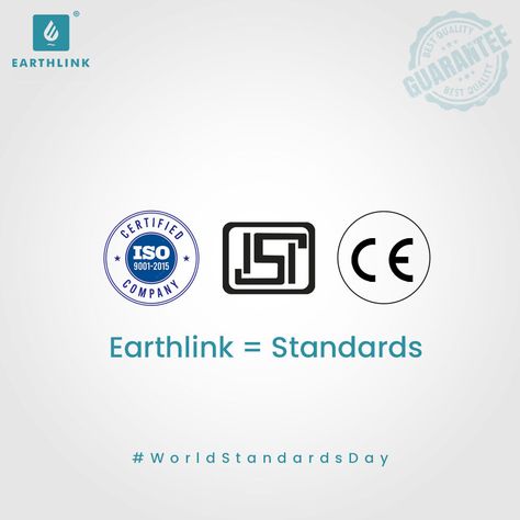 Earthlink = Standards, and we are proud of that. Quality is good, but standard is mandatory. Let's see, What are the Standards at Earthlink Technologies: 1. ISO 2. ISI 3. CE At Earthlink, we never compromise on quality by assuring world standards on every product. #worldstandardsday #ISO #ISI #CE #ISOmark #ISImark #standardsday #EarthlinkTechnologies Isi Mark, Never Compromise, Technology, Let It Be, Quotes