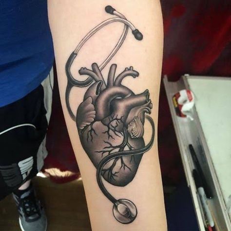 Healthcare Tattoo, Stethoscope Tattoo, Doctor Tattoo, Believe Tattoos, Medusa Tattoo Design, Anatomical Heart Tattoo, Nurse Tattoo, Stethoscope Heart, Medical Tattoo