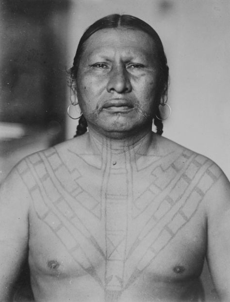 The Osage priest Charley Wah-hre-she or Wax-rizhi bears tattoos once associated with war honors earned in battle. (Image: National Anthropological Archives, Smithsonian Institution) -Smithsonian tattoo article Osage Nation, Native Tattoos, Walk In The Spirit, Indigenous Americans, Bear Tattoo, Native American Peoples, Common Myths, The Flesh, Smithsonian Institution