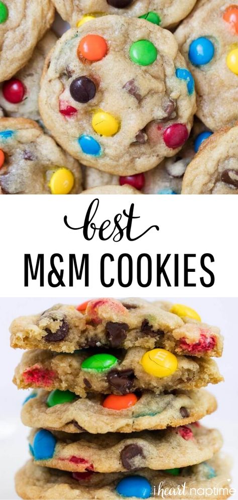 BEST M&M Cookies - Super soft, chewy, crispy edges and full of chocolate! Taste like they came straight from a bakery! #cookies #cookierecipes #cookiedough #baking #bakingrecipes #dessertfoodrecipes #dessertrecipes #desserts #recipes #iheartnaptime M M Cake Mix Cookies Recipe, Mini M M Cookies, Mini M M Cookies Recipe, Best M&m Cookie Recipe, Mm Cookies, Cookie Recipe Video, M M Cookies, Cake Mix Cookie Recipes, Favorite Cookie Recipe