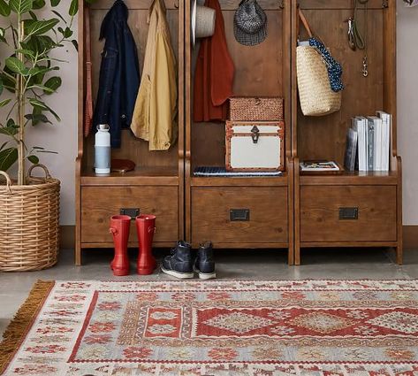 Kavita Kilim Rug Foyer Decorating, Construction Crafts, Hall Tree, Organizing Systems, Cool Ideas, Entryway Furniture, High Quality Furniture, Basement Remodeling, Pottery Barn