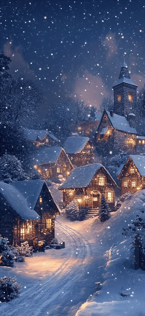 snowy village at night; Christmas wallpaper Winter Theme Wallpaper, Winter Art Aesthetic, Cute Christmas Wallpapers, Christmas Wallpaper Ipad, Christmas Wallpaper Ideas, Christmas Lockscreen, Christmas Wallpaper Iphone Cute, Christmas Wallpaper Free, Winter Wallpapers