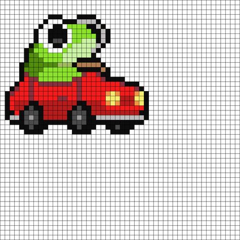 First Frog In Car Drawing, Minecraft Pixel Pattern, Car Perler Bead Pattern, Silly Pixel Art, Perler Beads Car, Daisy Pixel Art, Pixel Art Pattern Ideas, Frog In A Car, Car Pixel Art