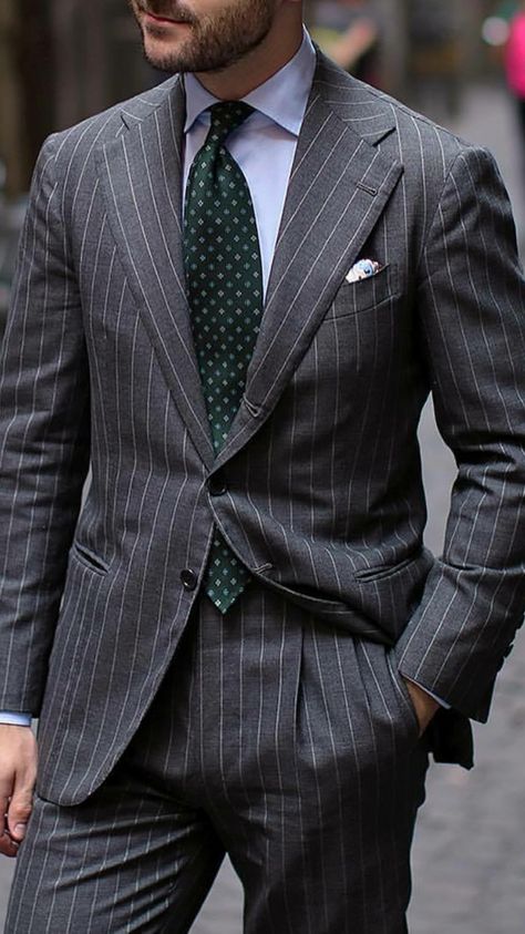 Gray Pinstripe Suit Men, Dark Grey Pinstripe Suit Men, Grey Pinstripe Suit Men, Italy Outfits Men, Grey Pinstripe Suit, Grey Suit Men, Dark Gray Suit, Stripe Suit, Dapper Outfit