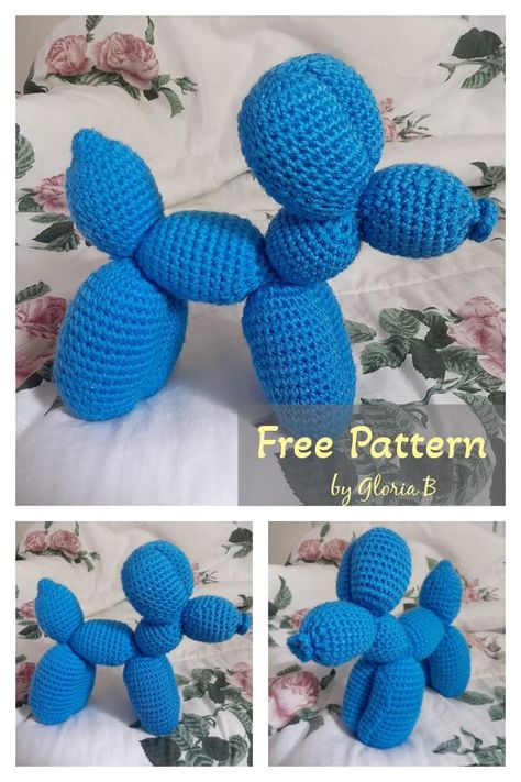 Crochet Big Ball Pattern Free, Balloon Animal Amigurumi, Crochet Animals Easy Free Patterns, Crocheted Balloon Animals, Balloon Dog Amigurumi, Free Crochet Patterns Balloon Dog, Amigurumi Balloon Animal Free Pattern, Ballon Animal Crochet Pattern Free, Crochet Inspo Free Pattern