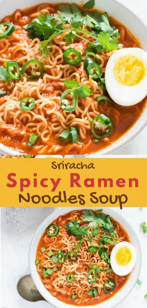 Sriracha Noodles, Sriracha Ramen, Ramen Noodles Soup, Ramen Noodle Recipes Soup, Spicy Ramen Noodles, Noodles Spicy, Noodles Ramen, Noodles Soup, Noodle Recipes Easy