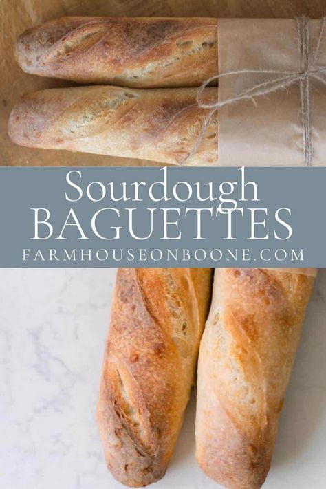 A sourdough baguette is the perfect side to nearly any dinner. With a perfect crispy crust and chewy interior, you’ll love the savory tang of this classic French bread. #farmhouseonboone #sourdoughbaguettes #baguettes Sourdough Baguette Recipe, Sourdough Baguettes, French Baguette Recipe, Sourdough Baguette, Recipe Using Sourdough Starter, Baguette Recipe, Sourdough Starter Discard Recipe, French Bread Recipe, Baguette Bread