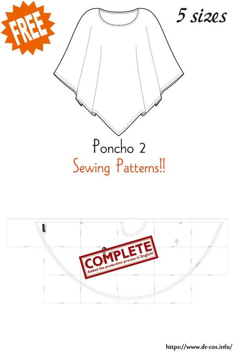 No Sew Cape, Poncho Pattern Sewing, Mens Poncho, Japanese Sewing Patterns, Free Sewing Patterns, Japanese Sewing, Poncho Pattern, Diy Sewing Clothes, Japanese Patterns