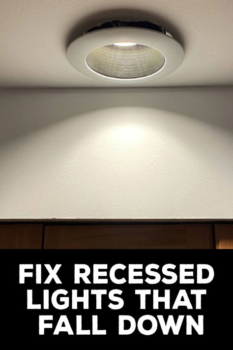 How to Fix Recessed Lights that Fall down Recess Lighting, Recessed Lighting Fixtures, Toggle Bolts, Types Of Ceilings, Torsion Spring, Recessed Lights, Electrical Code, Elegant Chandeliers, Decorative Lighting