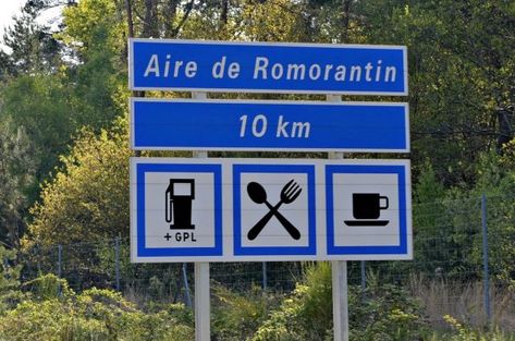 French Road Signs - Rest Stop with gas French Road Signs, Universal Symbols, Road Signage, Rest Stop, Stop Sign, Road Signs, Be Aware, The Signs, Hotel Restaurant