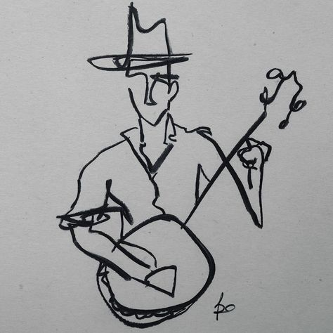 Banjo Tattoos Simple, Banjo Sketch, Banjo Drawing, Banjo Tattoo, Festival Moodboard, Banjo Art, Bear Sketch, Cowboy Tattoos, Markers Drawing Ideas