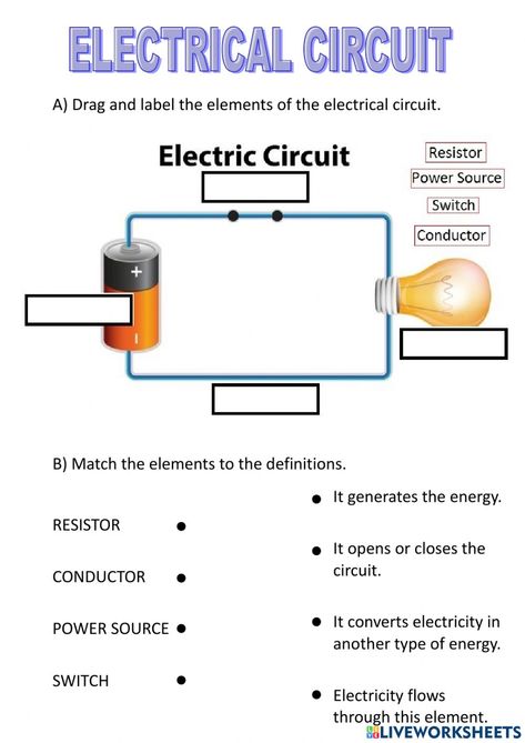 Electric Circuit Worksheet, Electricity Basics, Energy Worksheets, Circuit Symbols, Electricity Lessons, Classroom Structure, Science Tricks, Science Electricity, Science Printables