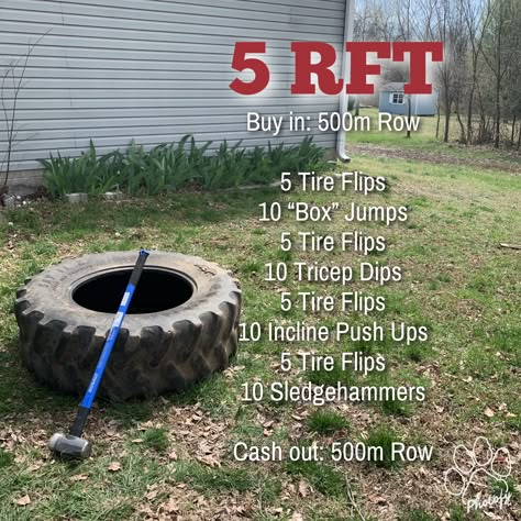 Tire Flip Workout Crossfit, Tire Flip Workout, Tire Workouts For Women, At Home Crossfit Gym, Tire Workout Exercises, Tyre Workout, Tire Exercises, Home Crossfit Gym, At Home Crossfit