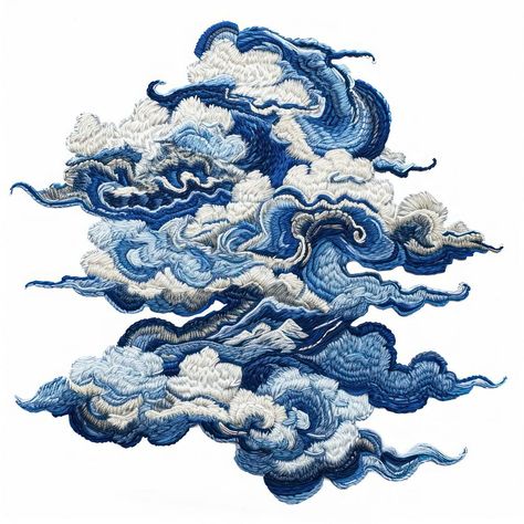 Navy Japanese Cloud mass embroidery pattern art. | premium image by rawpixel.com / Fluke Embroidery Designs Japanese, Japanese Art Embroidery, Cloud Bead Pattern, Cloud Embroidery Design, Embroidery Clouds, Cloud Pattern Design, Wind Embroidery, Clouds Embroidery, Japanese Clouds