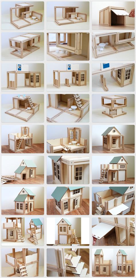 Wooden, magnetic, architectural toy - a building block set for boys, girls and fun loving adults. Family-friendly activity for everyone Popsicle Stick Houses, Magnetic Building Blocks, Doll House Plans, Kraf Diy, Barbie House, Miniature Houses, Miniature House, Popsicle Sticks, Mini House