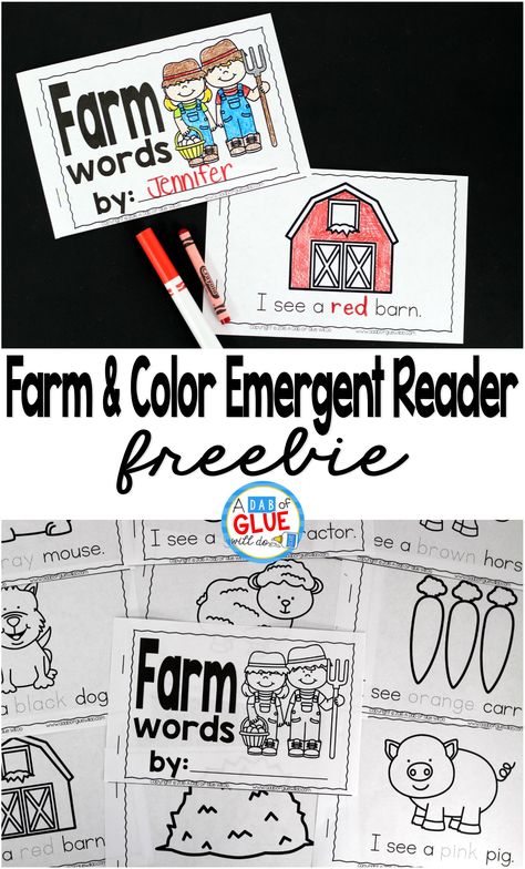 Farm & color emergent reader! A great freebie for kindergartners during a farm unit! Farm Kindergarten, Farm Activities Preschool, Farm Week, Farm Animals Preschool, Preschool Farm, Farm Theme Preschool, Farm Books, Farm Unit, Farm Animals Theme