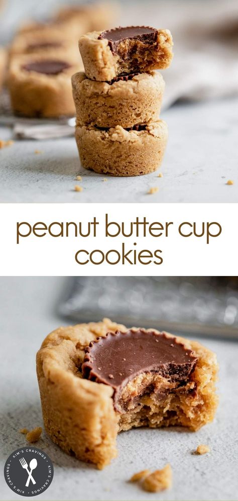 Reese's Peanut Butter Cup lovers, this recipe is for you! In my opinion, there's not too many cookie recipes better than Peanut Butter Cup Cookies! These are so easy too! Simply, place homemade peanut butter cookie dough into a mini muffin pan, bake to perfection and then press a mini peanut butter cup into the center. They are loved by everyone and are a unique and delicious cookie to serve for parties and the holidays! Cup Cookies Recipe, Homemade Peanut Butter Cookies, Butter Cookie Dough, Cup Cookies, Homemade Peanut Butter Cups, Peanut Butter Cup Cookies, Peanut Butter Cookie Dough, Peanut Butter Cookie, Homemade Peanut Butter