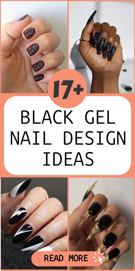 Enhance your nail style with elegant black gel nail designs that radiate sophistication and edgy charm. Choose from chic options like matte black paired with metallic touches, glossy black adorned with shimmering rhinestones, or intricate lace patterns for a bold and eye-catching manicure. Transform your nails into symbols of grace and allure this season with these distinctive choices. Black Elegant Nails Sparkle, Metallic Black Nails, Nails Inspiration Black, Edgy Nail Art, Lace Nail Design, Black Ombre Nails, Black Gel Nails, Black Stiletto Nails, Silver Glitter Nails