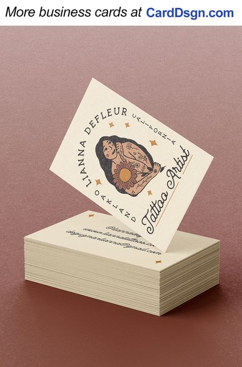 Business Card Design Tattoo Artist, Tattoo Buissnes Card Ideas, Artist Business Card Design Creative, Tattoo Voucher Design, Tattoo Studio Name Ideas, Tattoo Visiting Card Design, Business Cards Artist, Artist Buissnes Card Ideas, Feminine Business Cards