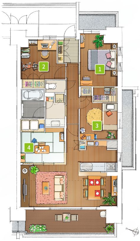 Japanese Style Home Floor Plans, Japan Home Layout, Japan House Design Interior, Korean Home Floor Plans, Japan House Floor Plan, Modern Japanese Apartment Interior, Korean House Floor Plan, Narrow Apartment Layout, Korean Apartment Floor Plan