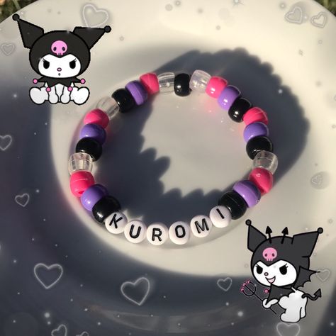 Kuromi Kandi Bracelet, Kuromi Kandi, Rave Bracelets, Pulseras Kandi, Kandi Inspo, Diy Kandi Bracelets, Pony Bead Bracelets, Diy Kandi, Kandi Kid