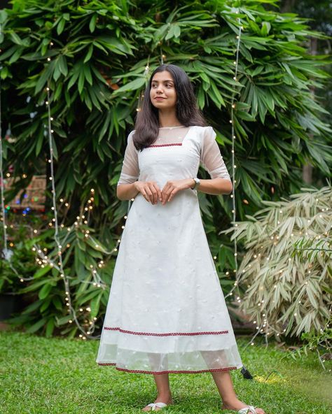 White Churidar Designs, Simple Dress Design, A Line Kurti Designs, White Christmas Dress, Dress Designs For Stitching, White Churidar, A Line Kurti, Simple Frock Design, Stylish Kurtis Design