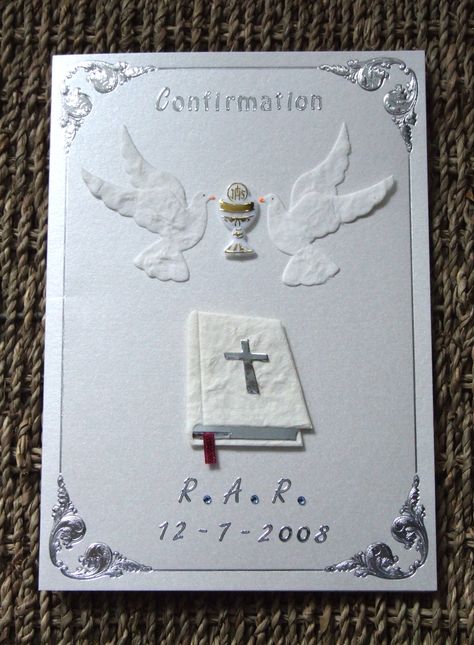 Handmade Confirmation card by mandishella Confirmation Cards Diy, Communion Cards Handmade, Confirmation Cards Handmade, Communion Invitations Girl, First Communion Cards, Confirmation Cards, Simple Cards Handmade, Baptism Cards, Halloween Express