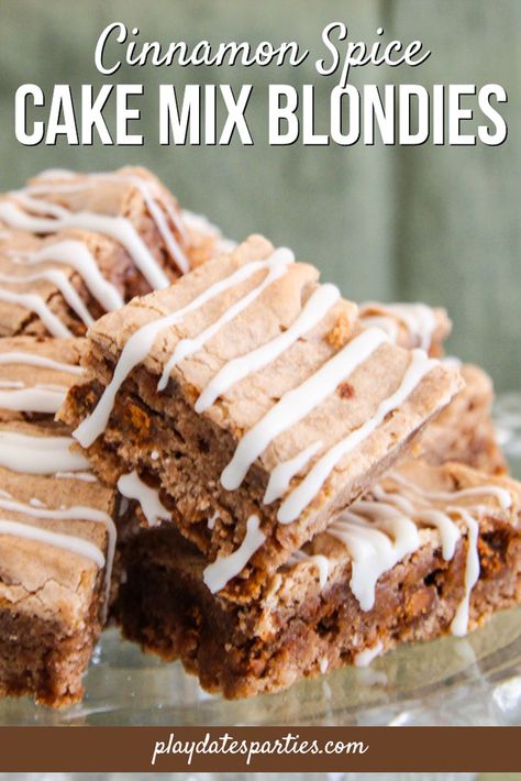 Shhh…no one has to know that this cinnamon spice cake mix blondies recipe is made with a boxed mix. These blondies are so easy to make, and are a fun and creative way to celebrate holiday flavors in a unique way. Make these Christmas desserts for yourself or bring them as simple make ahead party treats. You’ll be hooked with one bite!#holidayrecipes #ChristmasDesserts #holidayfood #holidaytreats #partyfood #easyholidayrecipes #blondies #cinnamon Spice Cake Brownies, Spice Cake Mix Desserts Easy, Spice Cake Dessert Ideas, Spice Cake Mix Bars Recipes, Spice Cake Mix Cookie Bars, Cake Mix Fall Desserts, Spice Cake Mix Desserts, Spice Cake Bars Recipe, Spice Cake Dessert Recipes