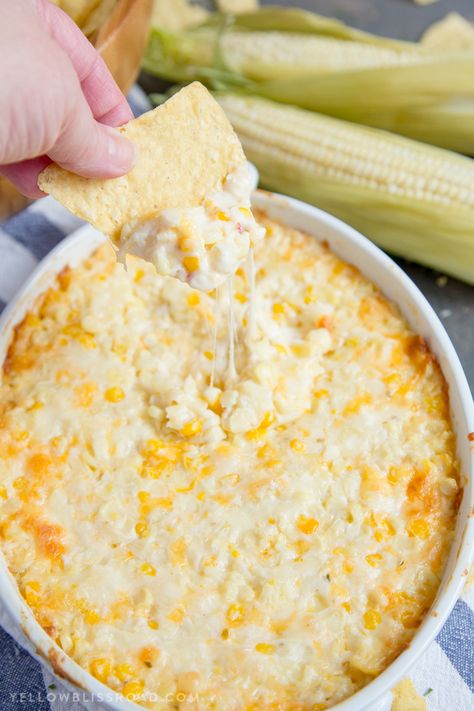 This Cheesy Hot Corn Dip is a creamy, cheesy delicious dip that's perfect for all your summer parties. It's great for tailgating, too! Cheesy Hot Corn Dip, Hot Corn Dip Recipe, Corn Dip Recipe, Hot Corn Dip, Corn Dip Recipes, Hot Corn, Corn Dip, Yellow Foods, Corn Recipes