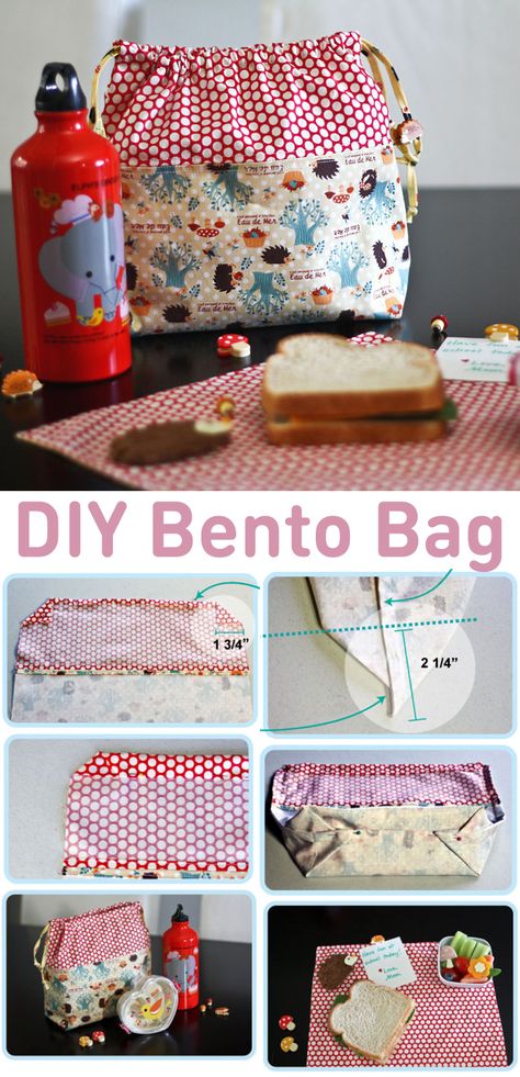 Bento Box Bag Pattern, Bento Lunch Bag Pattern, Bento Bread Bag Pattern, How To Sew A Lunch Bag, Diy Bento Bag, Bento Bag Pattern Free Sewing, Bento Box Bag, Diy Lunch Bag Pattern Free, Bento Bag Pattern