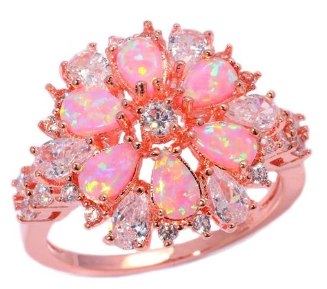 10.95 AmazonSmile: CiNily Pink Opal Zircon Women Jewelry Gemstone Rose Gold Ring Size 5-12 (7): Jewelry Pink Fire, Fire Opal Ring, Antique Engagement, Gold Filled Ring, Opal Bracelet, Floral Fashion, Pretty Rings, Unique Gemstones, Pink Opal