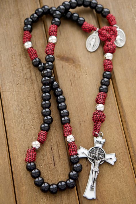 Traditional Handmade Rosary, Traditional Adjustable Rosary With Polished Beads, Handmade Red Cross Rosary, Rosary Prayers Catholic, Red Adjustable Rosary With Round Beads, Paracord Rosary, Apple Gift Card, Military Rosary, Rosary Prayer