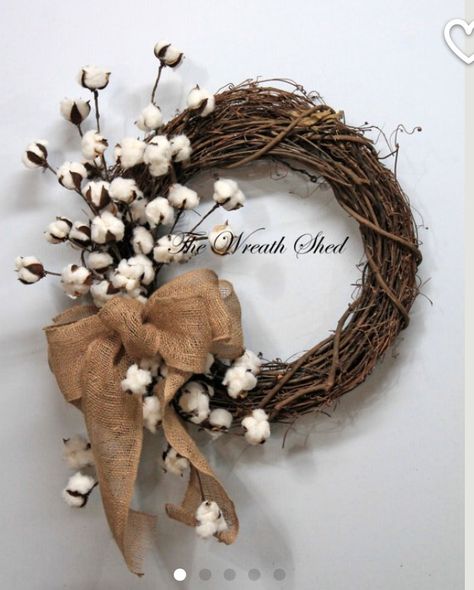 Wreath With Cotton, Cotton Boll Wreath, Diy Farmhouse Decoration, Dekoratívne Vence, Cotton Bolls, Wreath Natural, Country Primitive Decor, 2nd Anniversary Gift, Cotton Decor