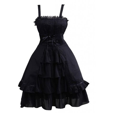 Ainclu Womens Gothic Black Sleeveless Ruffles Cotton & Lace Summer... ($54) ❤ liked on Polyvore featuring dresses, lace ruffle dress, sleeveless dress, sleeveless lace dress, frilly dresses and flutter-sleeve dresses Dresses Hoco, Goth Dress, Gothic Dress, Fashion Costume, Hoco Dresses, Lolita Dress, Dresses Short, Dresses Black, Gothic Lolita