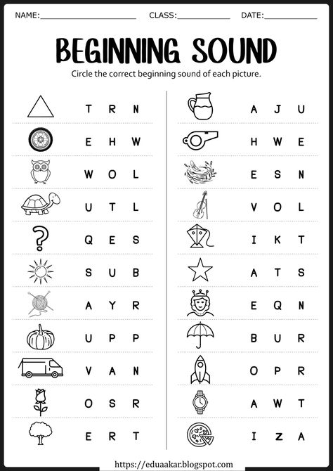 Beginning Sounds worksheets for kindergarten Beginning Sounds Kindergarten, Initial Sounds Worksheets, Letter Sounds Kindergarten, Beginning Sounds Worksheets, Printable Alphabet Worksheets, Kindergarten Phonics Worksheets, Alphabet Sounds, Kindergarten Reading Worksheets, Homeschool Worksheets