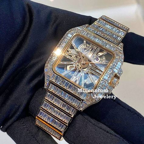 "Every second counts with this stunning Moissanite diamond watch. ⏱️💎 Iced Out VVS Moissanite Diamond Automatic Movement Luxury, Men's Watch Bust Down Wristwatch, Hip Hop Jewelry Unisex. If you have any design in mind, contact us and we work with you to bring your imagination to reality with the best quality craftsmanship and the best price in the market. For inquiries, visit our website:🎇💸 #blingbling #luxurylife #trending #watchlover #DiamondWatch #moissanitediamond #icedoutjewelry #wat... Iced Out Watches, Mens Diamond Jewelry, Hiphop Jewelry, Dope Jewelry Accessories, Necklace Combo, Urban Jewelry, Fancy Watches, Expensive Jewelry Luxury, Rolex Men