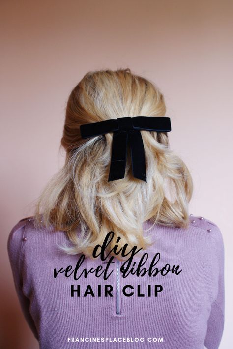 Velvet Hair Bow Diy, Diy Velvet Ribbon, Velvet Ribbon Hair, Hair Bow Diy, Ribbon Hair Clip, Simple Sewing Tutorial, Velvet Accessories, Velvet Hair Bow, Feminine Hairstyles