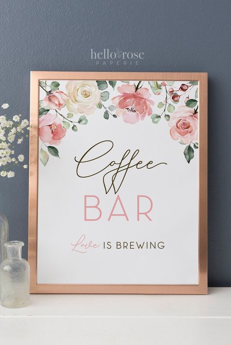 Bridal Shower Floral Bar, Love Is Brewing Bridal Shower Ideas, Tea With The Bride To Be Decor, Bridal Shower Tea Party Sign, Bridal Brunch Signs Entrance, Tea Party Bridal Shower Welcome Sign, Coffee Bridal Shower, Green Bridal Showers, Bridal Shower Inspiration