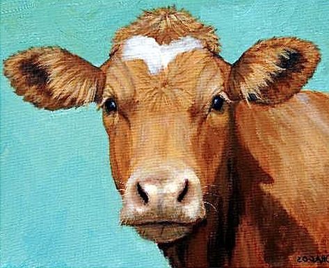 Guernsey Cow, Cow Art Print, Farm Paintings, Cow Face, Cow Pictures, Farm Art, Cow Painting, Cow Art, Arte Animal