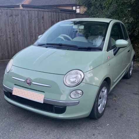 Fiat 500 pop cute car 🚙 Sage Green Fiat 500, Mint Green Fiat 500, Green Fiat 500, Sage Green Car, Colour Sage Green, Fiat 500 Car, Fiat 500 Pop, Car Vibes, Wanna Call