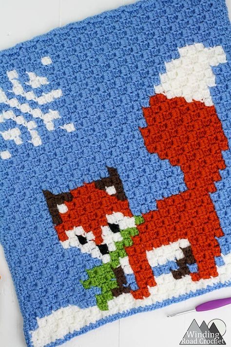 Winter Fox Corner to Corner C2C Crochet Graph | This little crochet fox C2C graph is great as a pillow or in my Woodland Winter Wonderland Corner to Corner Blanket. This is a great project to work on all fall and have ready for Christmas. Crochet a blanket with little woodland creatures. Winding Road Crochet, Crochet C2c Pattern, C2c Crochet Pattern Free, Corner Crochet, Corner To Corner Crochet, Crochet Afgans, Pixel Crochet, Corner To Corner, C2c Crochet