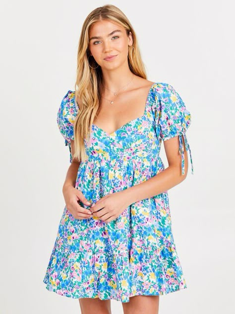 Short Spring Dresses, Preppy Summer Dress, Spring Dance Dresses, Bright Floral Dress, Rush Outfits, Babydoll Dresses, Derby Outfits, Dress With Puff Sleeves, Altard State Dresses