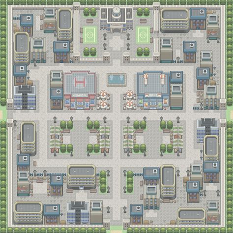 Center City by Kyle-Dove on deviantART Pokemon Towns, Game 2d, Pokemon Rpg, First Pokemon, V Games, Video Game Design, Center City, Central City, Tabletop Rpg Maps