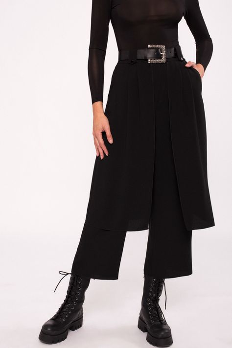 Culottes pants with overlay skirt | P11777 | NISSA Overlay Outfit, Pants With Skirt Overlay, Pants With Skirt, Culottes Pants, Overlay Skirt, Boots Outfit, Skirt Pants, Stylish Outfits, High Waisted Skirt