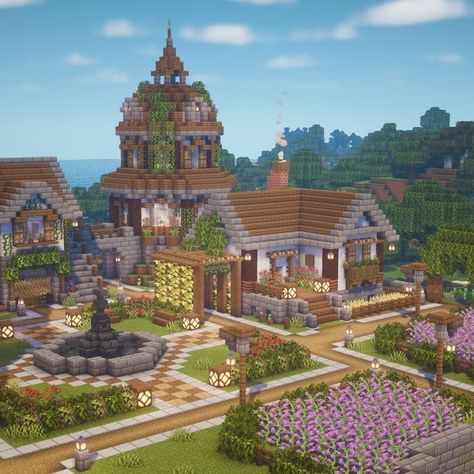 Cute Villages Minecraft, Min Craft Houses, Minecraft Cute Farmhouse, Minecraft Cottage Village Ideas, Aesthetic Village Minecraft, Villager Homes Minecraft Ideas, Revamped Minecraft Village, Minecraft Building Village, Minecraft Small Village Ideas